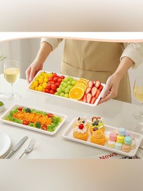 3-Piece Rectangular Serving Trays - White (Set)